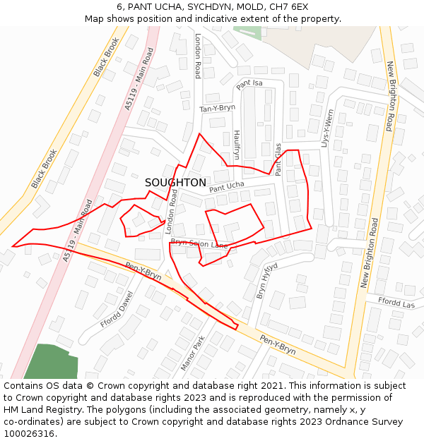 6, PANT UCHA, SYCHDYN, MOLD, CH7 6EX: Location map and indicative extent of plot