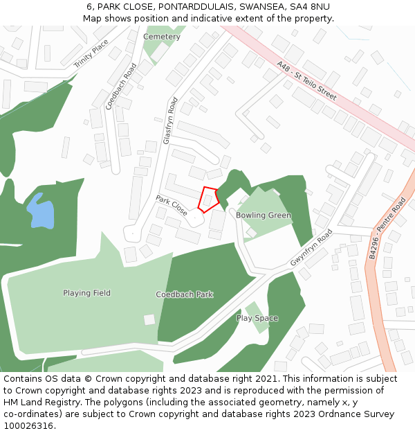 6, PARK CLOSE, PONTARDDULAIS, SWANSEA, SA4 8NU: Location map and indicative extent of plot