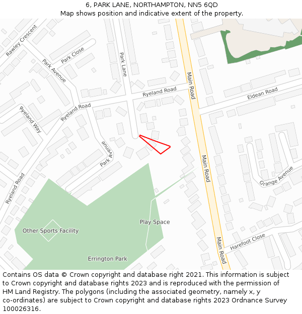 6, PARK LANE, NORTHAMPTON, NN5 6QD: Location map and indicative extent of plot