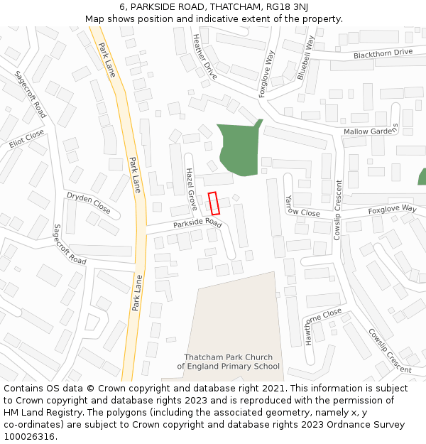 6, PARKSIDE ROAD, THATCHAM, RG18 3NJ: Location map and indicative extent of plot