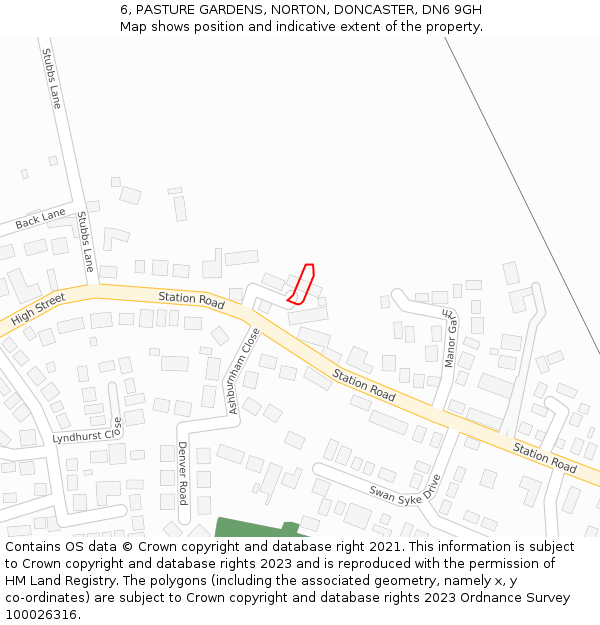 6, PASTURE GARDENS, NORTON, DONCASTER, DN6 9GH: Location map and indicative extent of plot