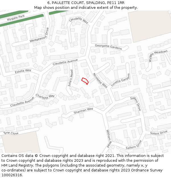 6, PAULETTE COURT, SPALDING, PE11 1RR: Location map and indicative extent of plot