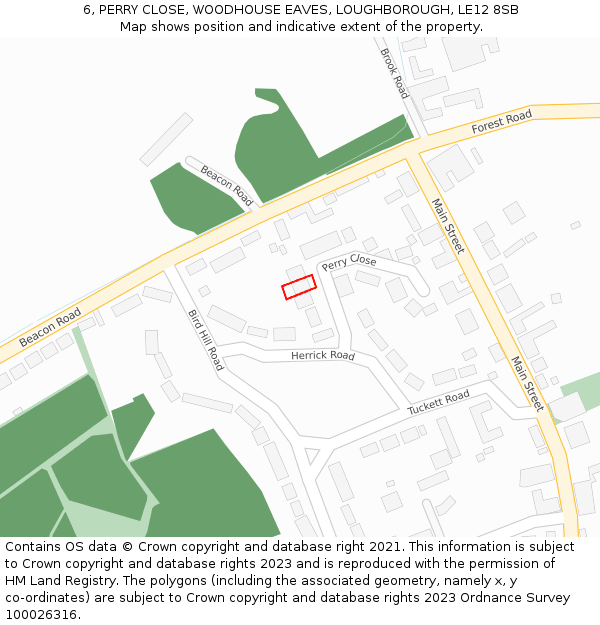 6, PERRY CLOSE, WOODHOUSE EAVES, LOUGHBOROUGH, LE12 8SB: Location map and indicative extent of plot