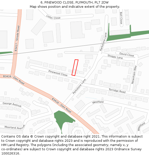 6, PINEWOOD CLOSE, PLYMOUTH, PL7 2DW: Location map and indicative extent of plot