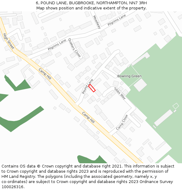 6, POUND LANE, BUGBROOKE, NORTHAMPTON, NN7 3RH: Location map and indicative extent of plot