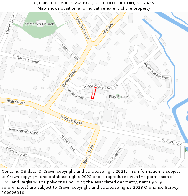 6, PRINCE CHARLES AVENUE, STOTFOLD, HITCHIN, SG5 4PN: Location map and indicative extent of plot