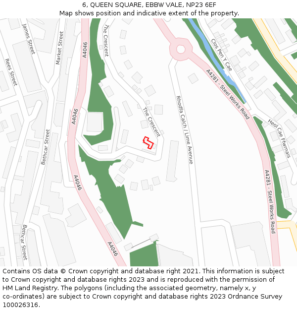 6, QUEEN SQUARE, EBBW VALE, NP23 6EF: Location map and indicative extent of plot