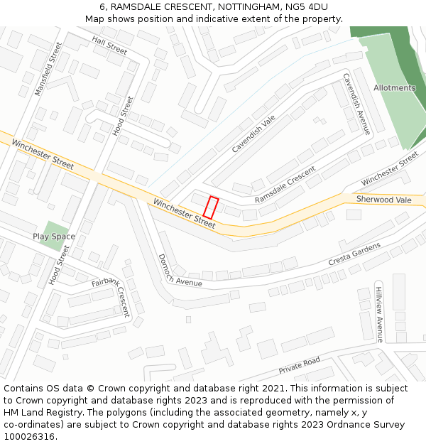 6, RAMSDALE CRESCENT, NOTTINGHAM, NG5 4DU: Location map and indicative extent of plot