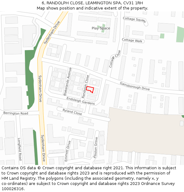 6, RANDOLPH CLOSE, LEAMINGTON SPA, CV31 1RH: Location map and indicative extent of plot