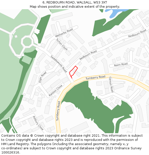 6, REDBOURN ROAD, WALSALL, WS3 3XT: Location map and indicative extent of plot