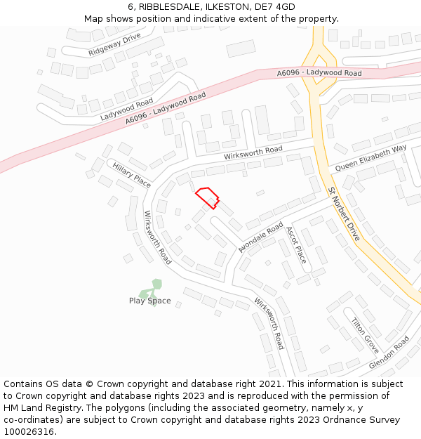 6, RIBBLESDALE, ILKESTON, DE7 4GD: Location map and indicative extent of plot