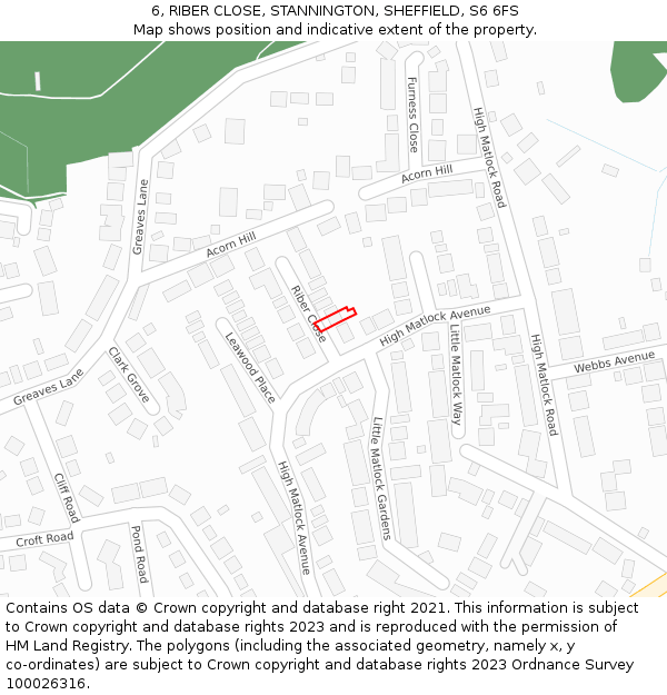 6, RIBER CLOSE, STANNINGTON, SHEFFIELD, S6 6FS: Location map and indicative extent of plot