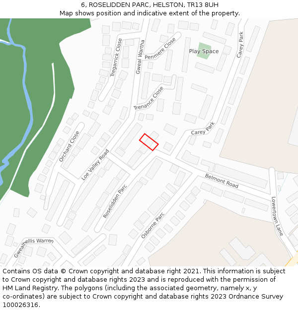 6, ROSELIDDEN PARC, HELSTON, TR13 8UH: Location map and indicative extent of plot