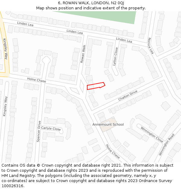 6, ROWAN WALK, LONDON, N2 0QJ: Location map and indicative extent of plot