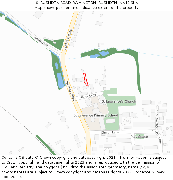 6, RUSHDEN ROAD, WYMINGTON, RUSHDEN, NN10 9LN: Location map and indicative extent of plot