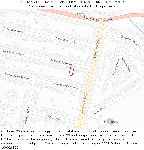 6, SANSPAREIL AVENUE, MINSTER ON SEA, SHEERNESS, ME12 3LD: Location map and indicative extent of plot