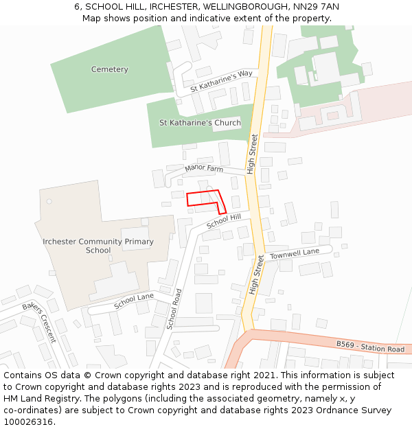 6, SCHOOL HILL, IRCHESTER, WELLINGBOROUGH, NN29 7AN: Location map and indicative extent of plot