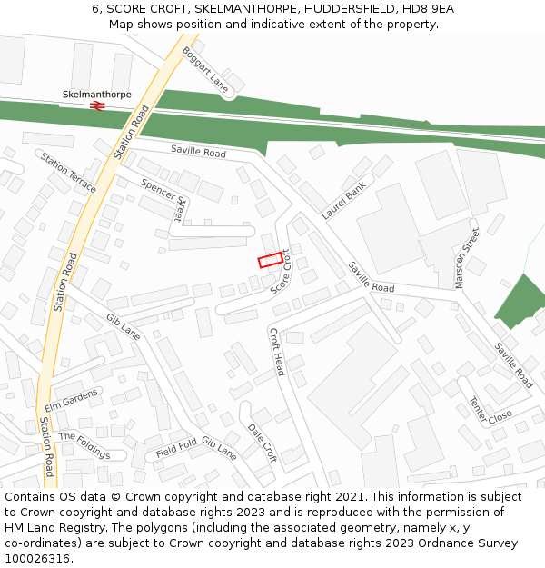 6, SCORE CROFT, SKELMANTHORPE, HUDDERSFIELD, HD8 9EA: Location map and indicative extent of plot
