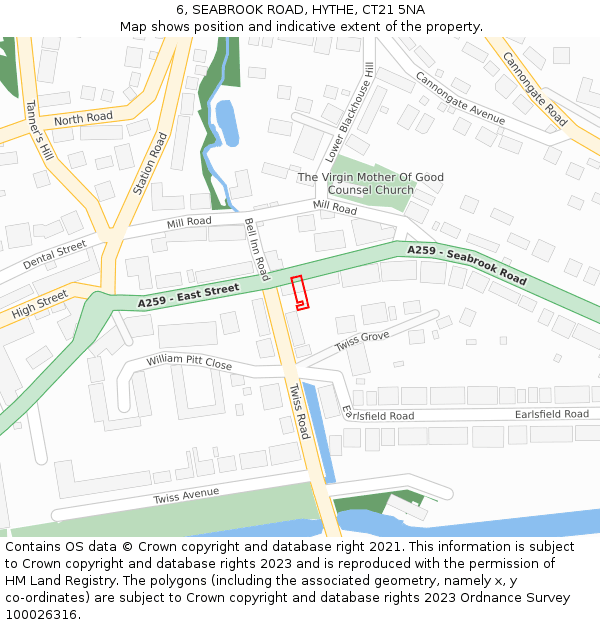 6, SEABROOK ROAD, HYTHE, CT21 5NA: Location map and indicative extent of plot