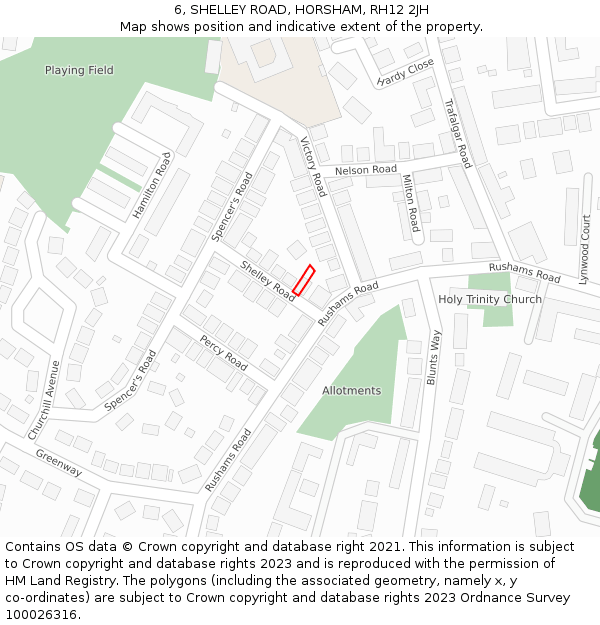 6, SHELLEY ROAD, HORSHAM, RH12 2JH: Location map and indicative extent of plot