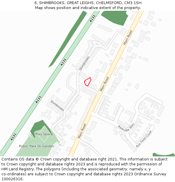 6, SHIMBROOKS, GREAT LEIGHS, CHELMSFORD, CM3 1SH: Location map and indicative extent of plot