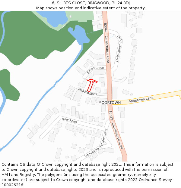 6, SHIRES CLOSE, RINGWOOD, BH24 3DJ: Location map and indicative extent of plot