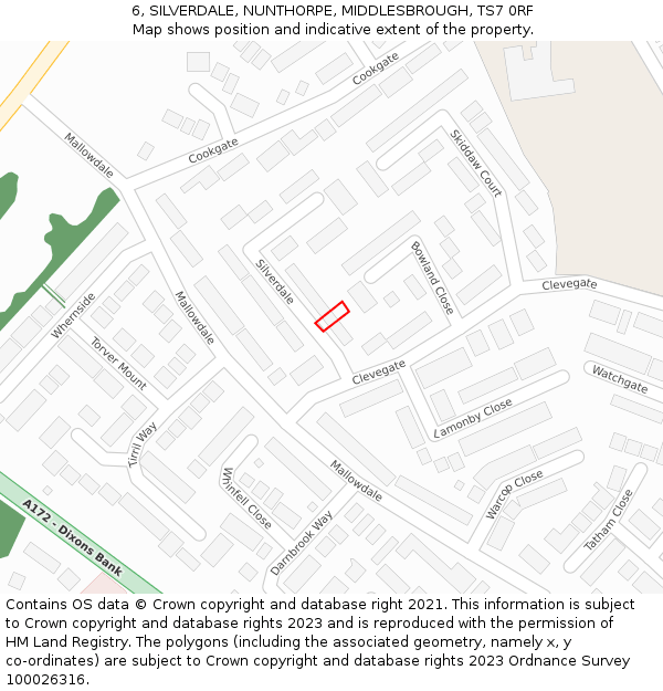 6, SILVERDALE, NUNTHORPE, MIDDLESBROUGH, TS7 0RF: Location map and indicative extent of plot