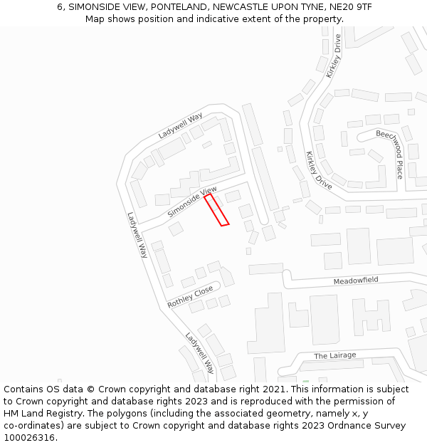 6, SIMONSIDE VIEW, PONTELAND, NEWCASTLE UPON TYNE, NE20 9TF: Location map and indicative extent of plot