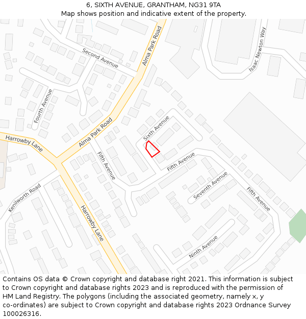 6, SIXTH AVENUE, GRANTHAM, NG31 9TA: Location map and indicative extent of plot