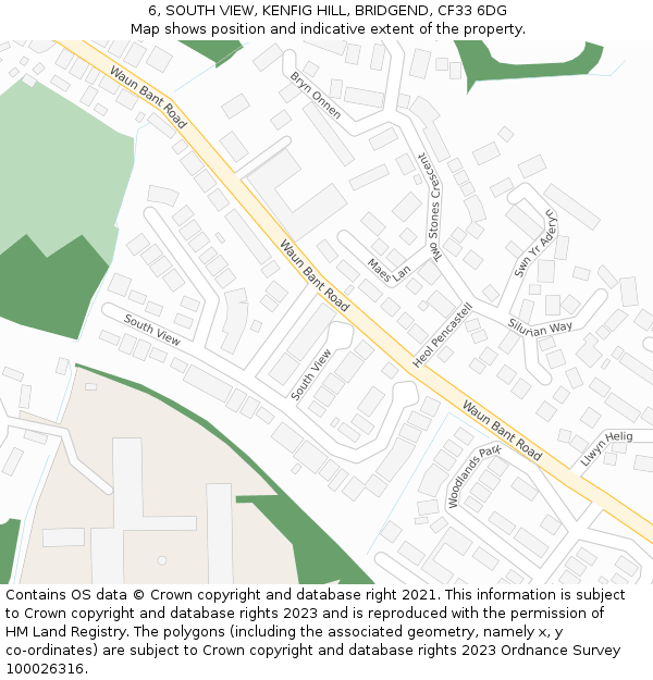 6, SOUTH VIEW, KENFIG HILL, BRIDGEND, CF33 6DG: Location map and indicative extent of plot