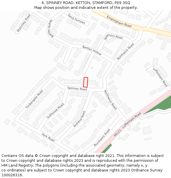 6, SPINNEY ROAD, KETTON, STAMFORD, PE9 3SQ: Location map and indicative extent of plot