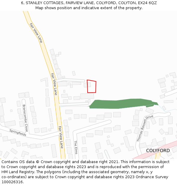 6, STANLEY COTTAGES, FAIRVIEW LANE, COLYFORD, COLYTON, EX24 6QZ: Location map and indicative extent of plot