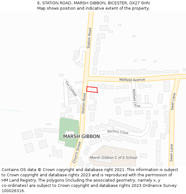 6, STATION ROAD, MARSH GIBBON, BICESTER, OX27 0HN: Location map and indicative extent of plot