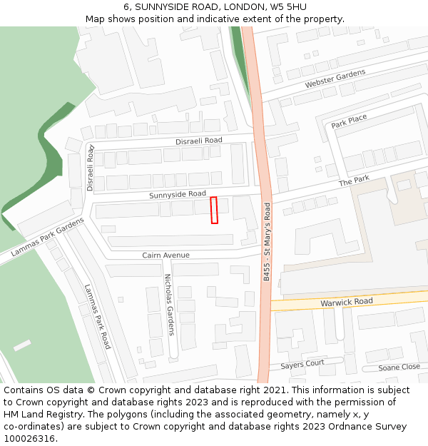 6, SUNNYSIDE ROAD, LONDON, W5 5HU: Location map and indicative extent of plot