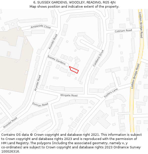 6, SUSSEX GARDENS, WOODLEY, READING, RG5 4JN: Location map and indicative extent of plot