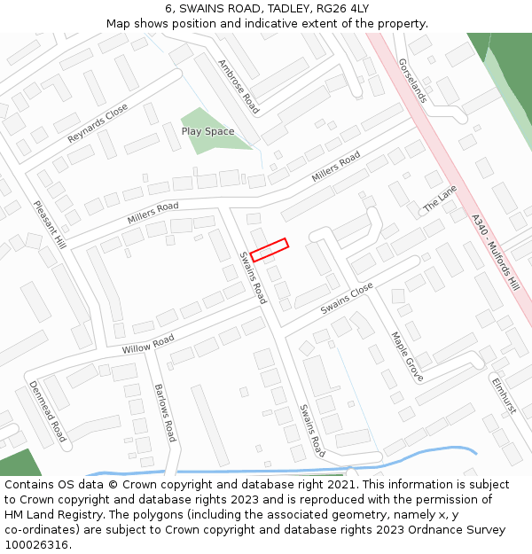 6, SWAINS ROAD, TADLEY, RG26 4LY: Location map and indicative extent of plot