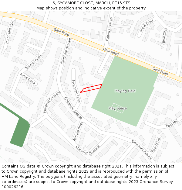 6, SYCAMORE CLOSE, MARCH, PE15 9TS: Location map and indicative extent of plot