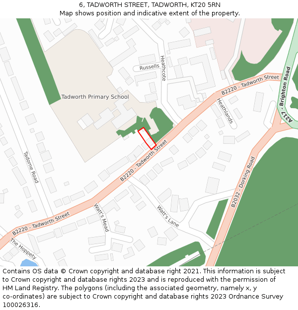 6, TADWORTH STREET, TADWORTH, KT20 5RN: Location map and indicative extent of plot