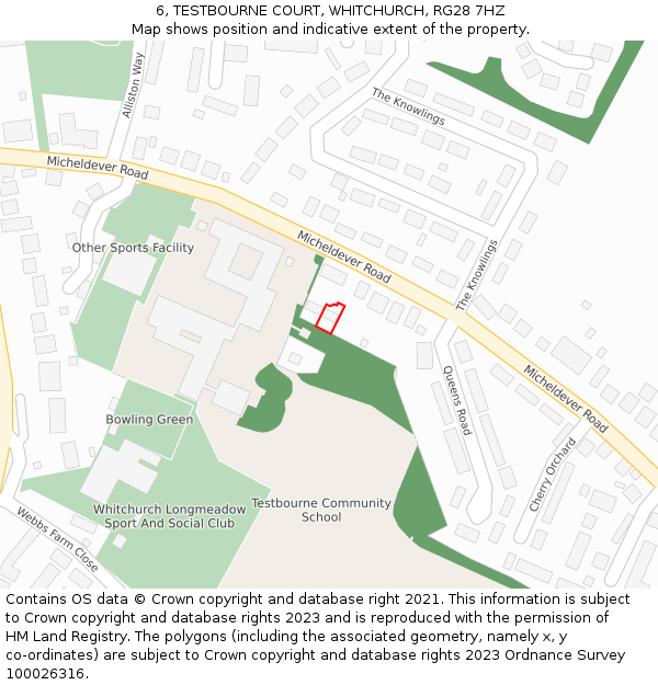 6, TESTBOURNE COURT, WHITCHURCH, RG28 7HZ: Location map and indicative extent of plot