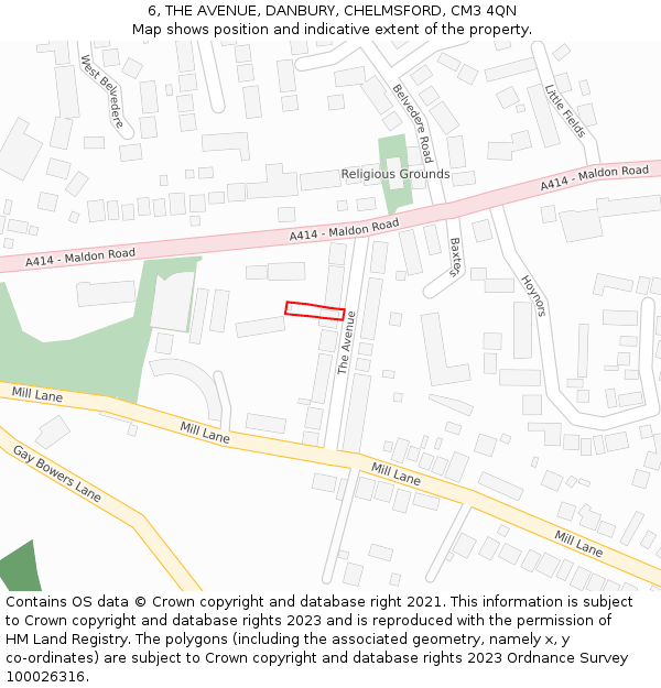 6, THE AVENUE, DANBURY, CHELMSFORD, CM3 4QN: Location map and indicative extent of plot