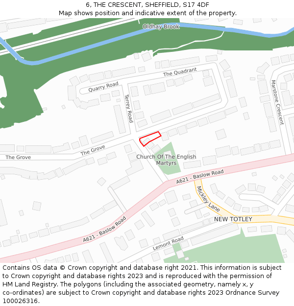 6, THE CRESCENT, SHEFFIELD, S17 4DF: Location map and indicative extent of plot