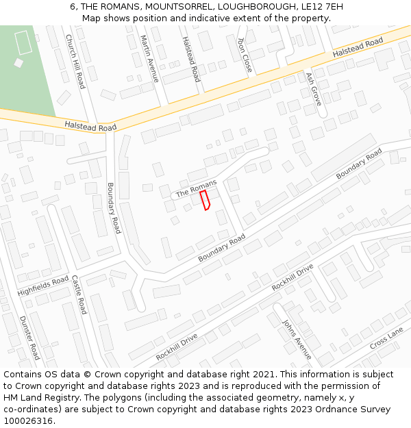 6, THE ROMANS, MOUNTSORREL, LOUGHBOROUGH, LE12 7EH: Location map and indicative extent of plot