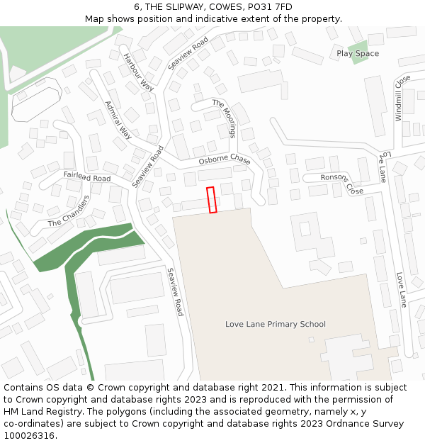 6, THE SLIPWAY, COWES, PO31 7FD: Location map and indicative extent of plot