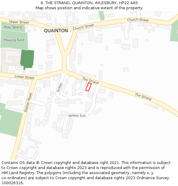 6, THE STRAND, QUAINTON, AYLESBURY, HP22 4AS: Location map and indicative extent of plot