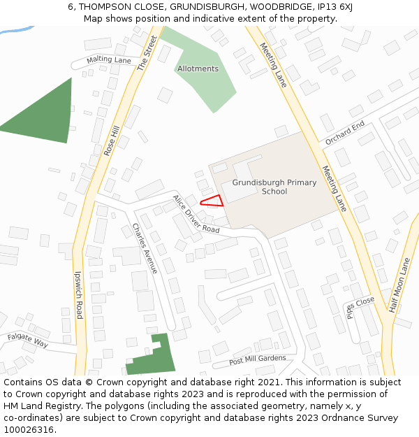6, THOMPSON CLOSE, GRUNDISBURGH, WOODBRIDGE, IP13 6XJ: Location map and indicative extent of plot
