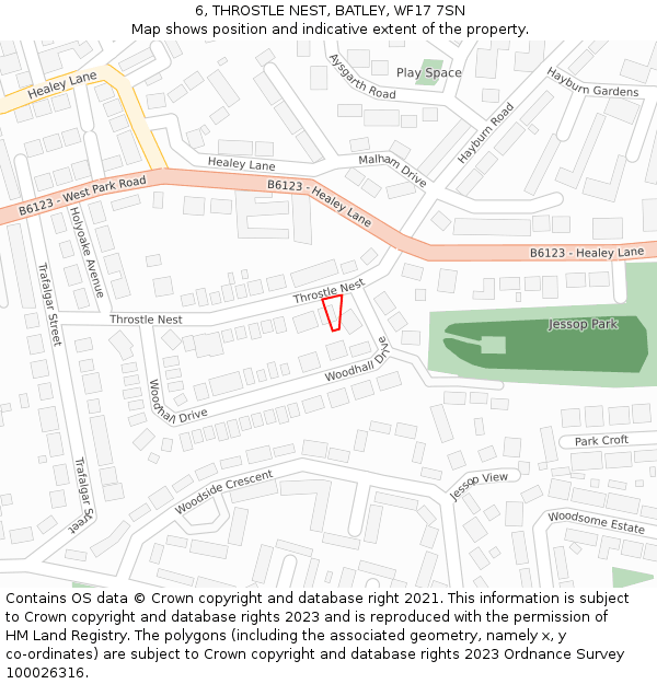 6, THROSTLE NEST, BATLEY, WF17 7SN: Location map and indicative extent of plot