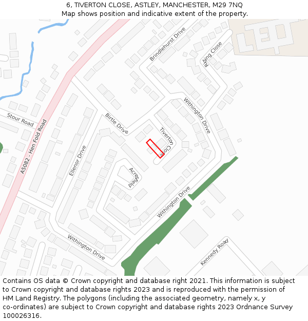 6, TIVERTON CLOSE, ASTLEY, MANCHESTER, M29 7NQ: Location map and indicative extent of plot