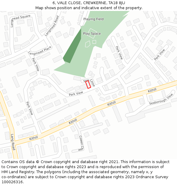 6, VALE CLOSE, CREWKERNE, TA18 8JU: Location map and indicative extent of plot