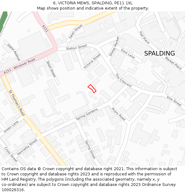 6, VICTORIA MEWS, SPALDING, PE11 1XL: Location map and indicative extent of plot