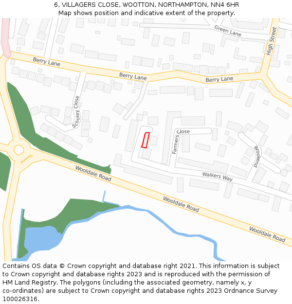 6, VILLAGERS CLOSE, WOOTTON, NORTHAMPTON, NN4 6HR: Location map and indicative extent of plot